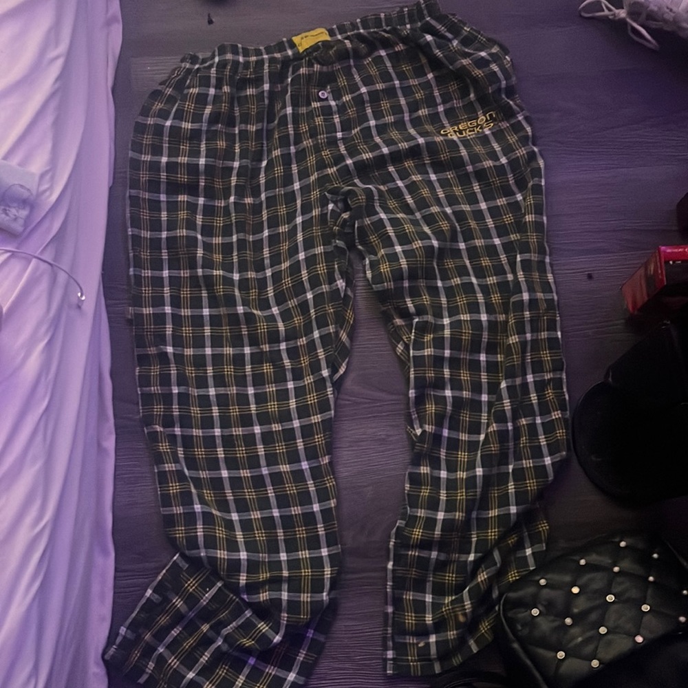 oregon duck pajama green and yellow plaid pants size mens L